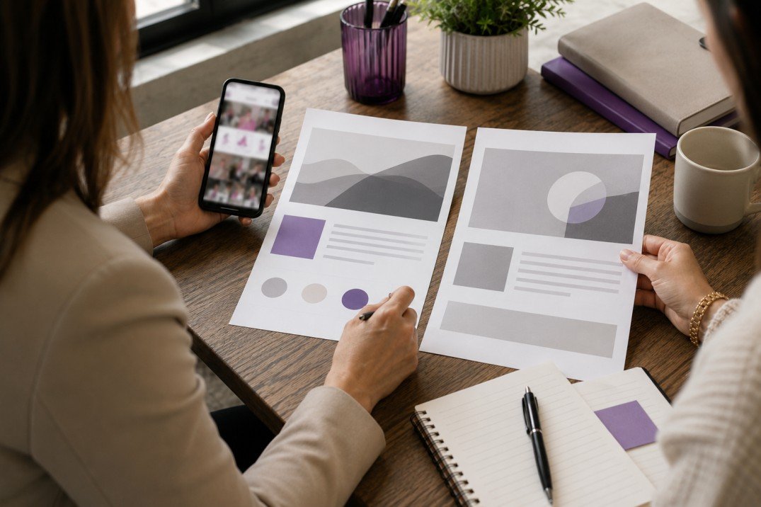 Marketing team comparing ad creative variations to improve Facebook ad performance
