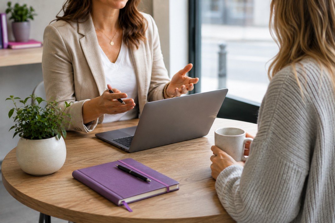 Local business owner discussing social media advertising with an agency consultant