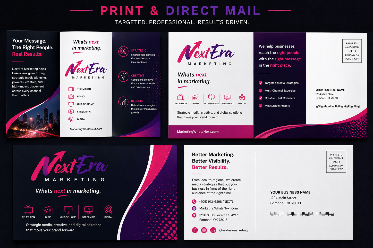 Printed campaign materials and direct mail pieces arranged for distribution