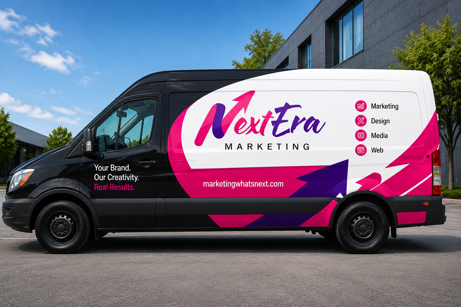 NextEra Marketing branded commercial van with custom vehicle wrap