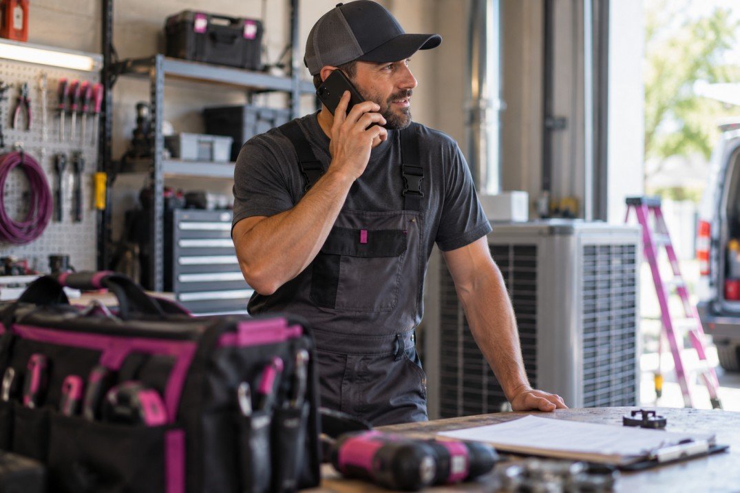 Service business owner answering an incoming Local Services Ads phone lead Service business owner answering an incoming Local Services Ads phone lead