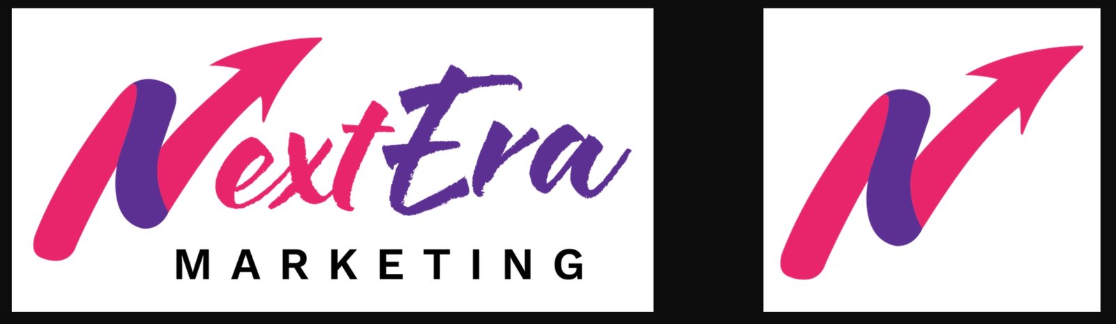 NextEra Marketing primary and secondary logo variations displayed as a complete logo system
