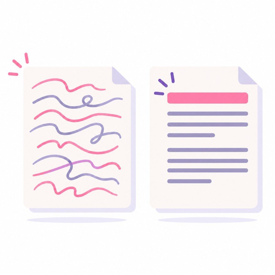 Illustration comparing vague website copy with a direct, quotable answer