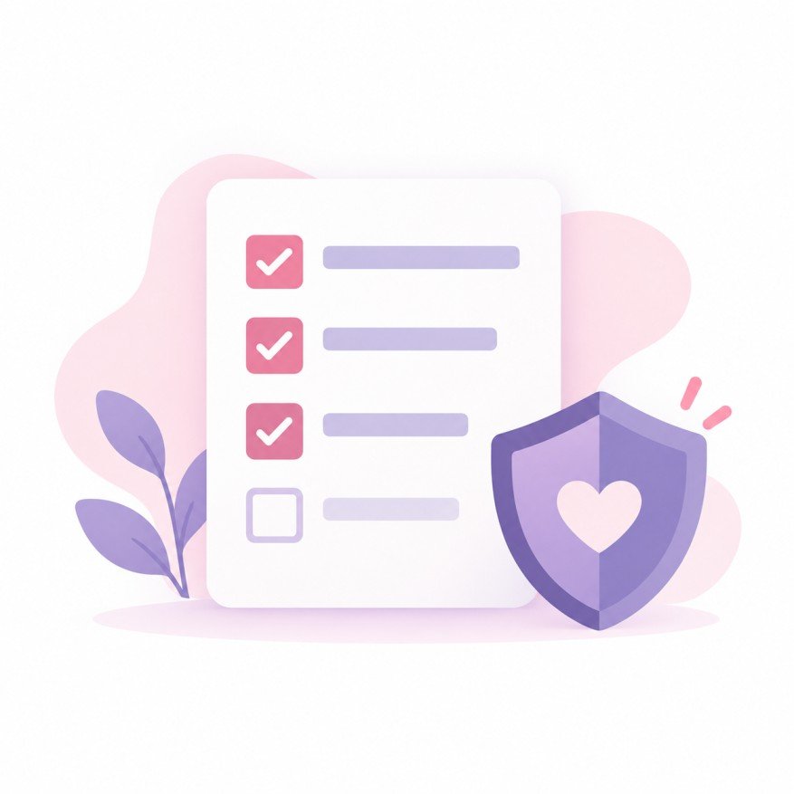 Checklist and shield icon representing setup considerations and compliance care for automated text replies