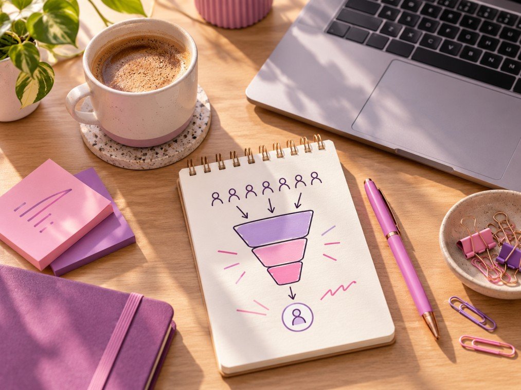 A hand-drawn funnel sketch representing planning whether website traffic supports a retargeting audience